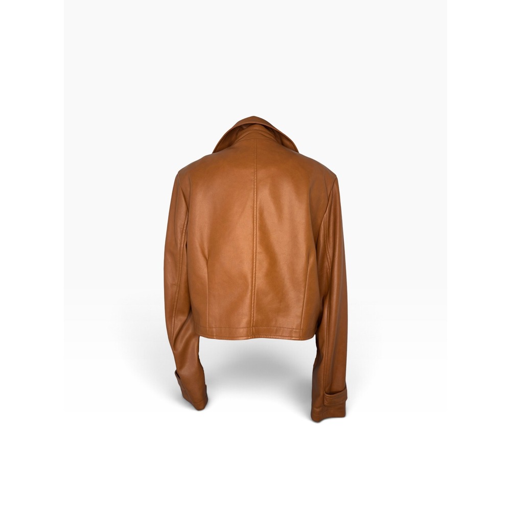 Avec Les Filles Faux Leather Jacket Womens M Brown Excellent Cropped Trench Coat - Picture 5 of 9